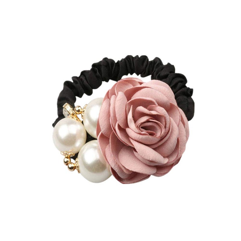 LOVEF 4Pcs Korean Fashion Pearl Hair Rope Rose Flower Rhinestone Hair Ties/ Jewelry Rubber Band - Image 2